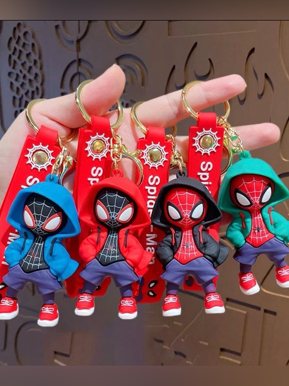 Lot of 4 Spider-Man Miles Morales Hooded 3D Figure Keychains w/ Straps
